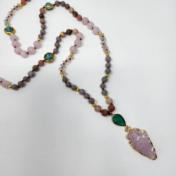 Changing Directions Beaded Rose Quartz Arrowhead Necklace - Picture 8 of 9